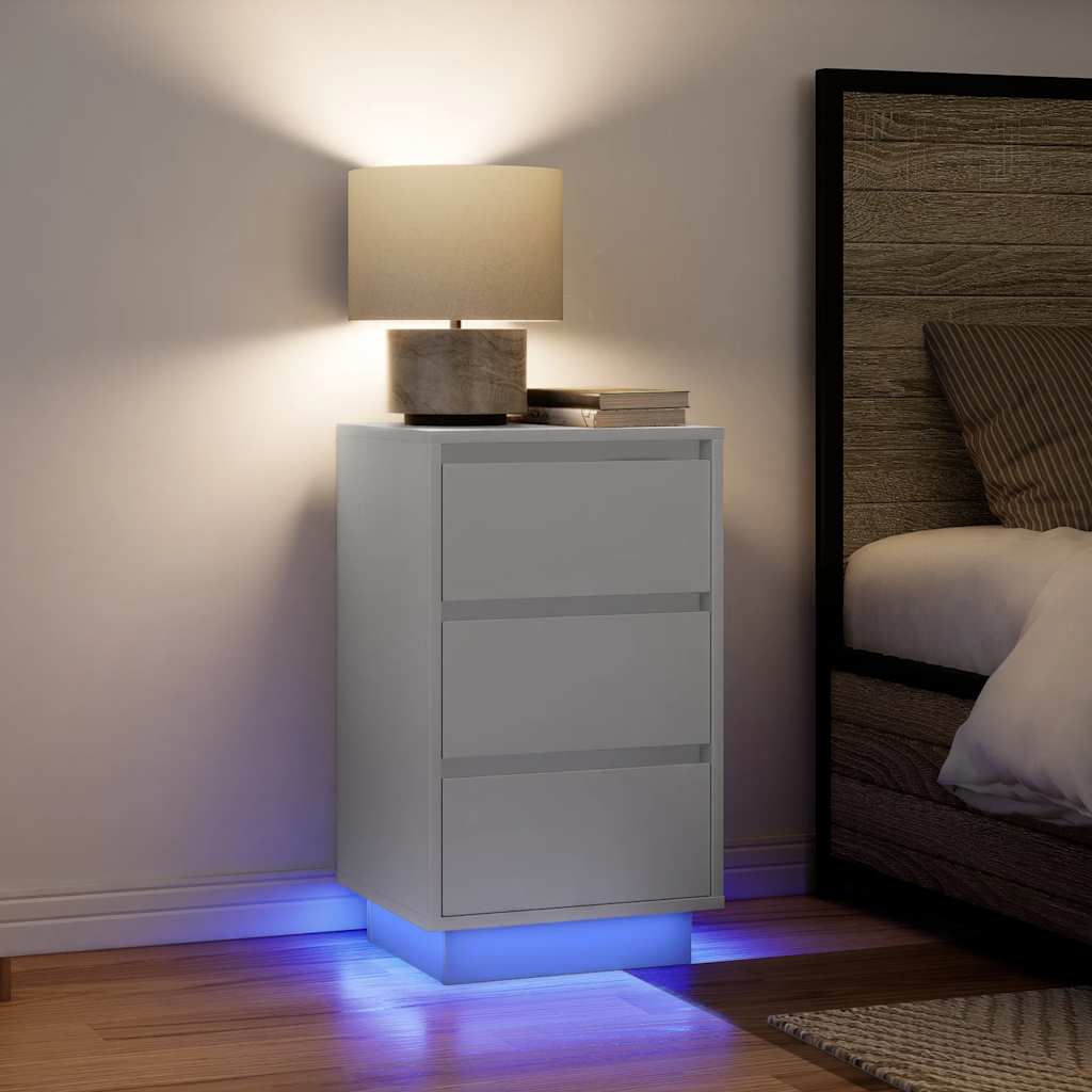 Noćni ormarić s LED svjetlima bijeli 38x34x65 cm