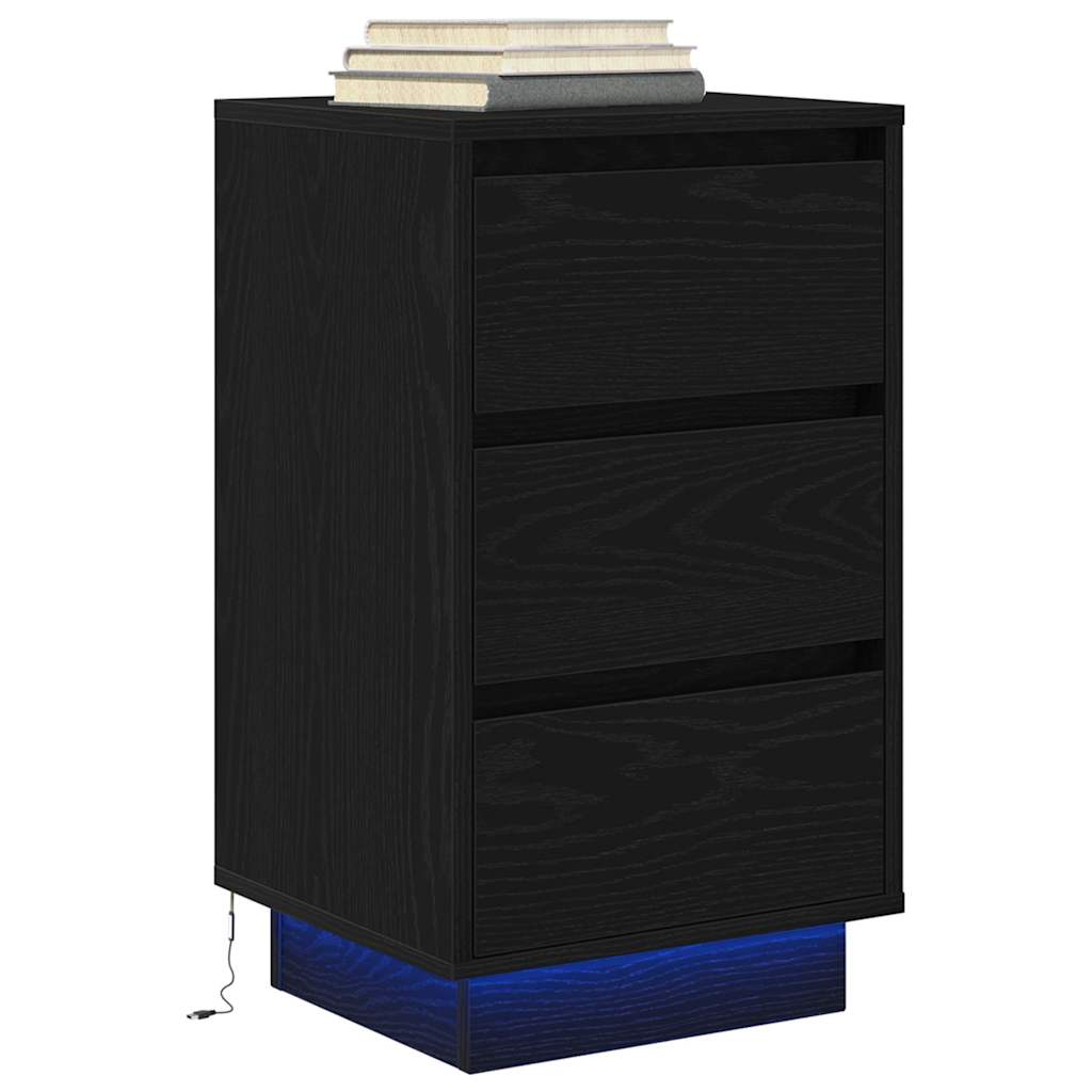 Noćni ormarić s LED svjetlima crni 38x34x65 cm