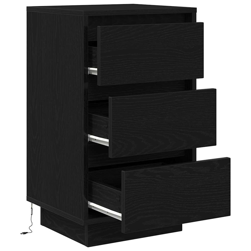 Noćni ormarić s LED svjetlima crni 38x34x65 cm