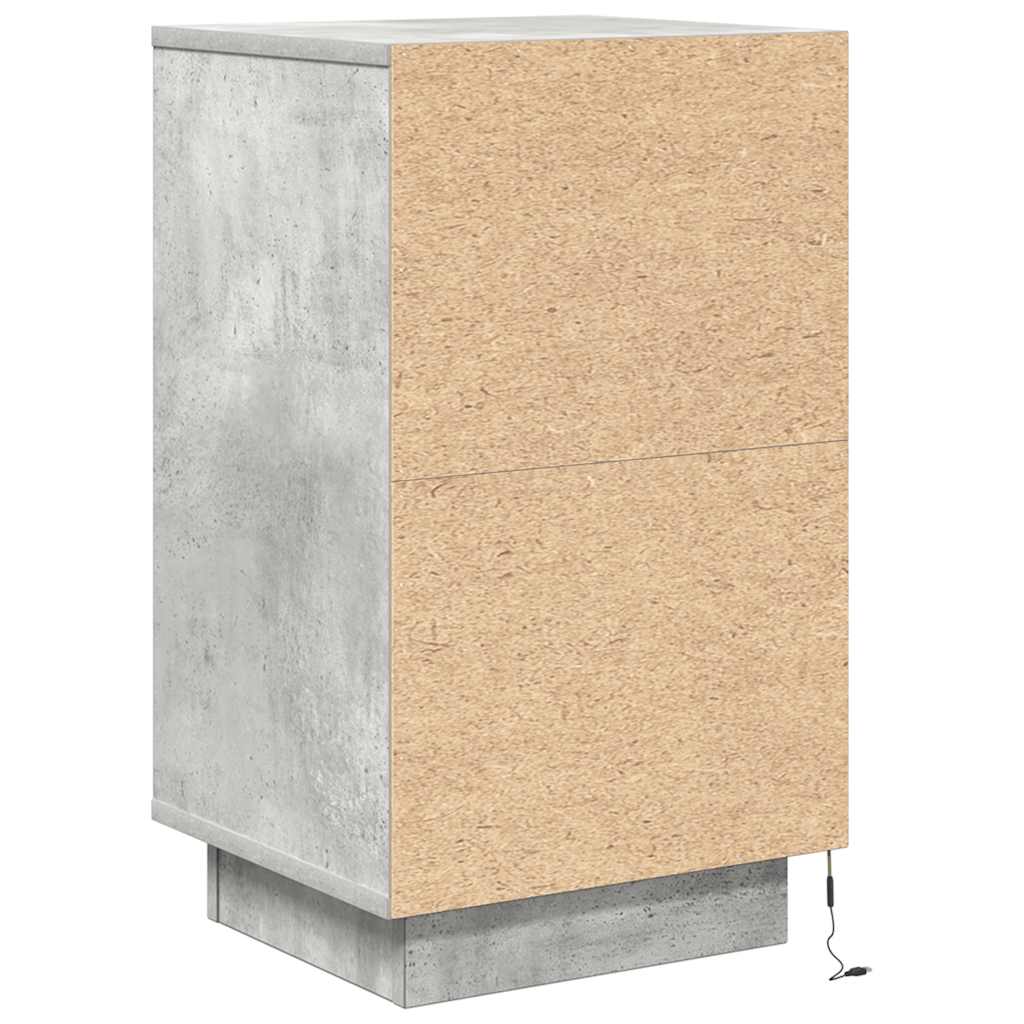 Noćni ormarić s LED svjetlima siva boja betona 38x34x65 cm