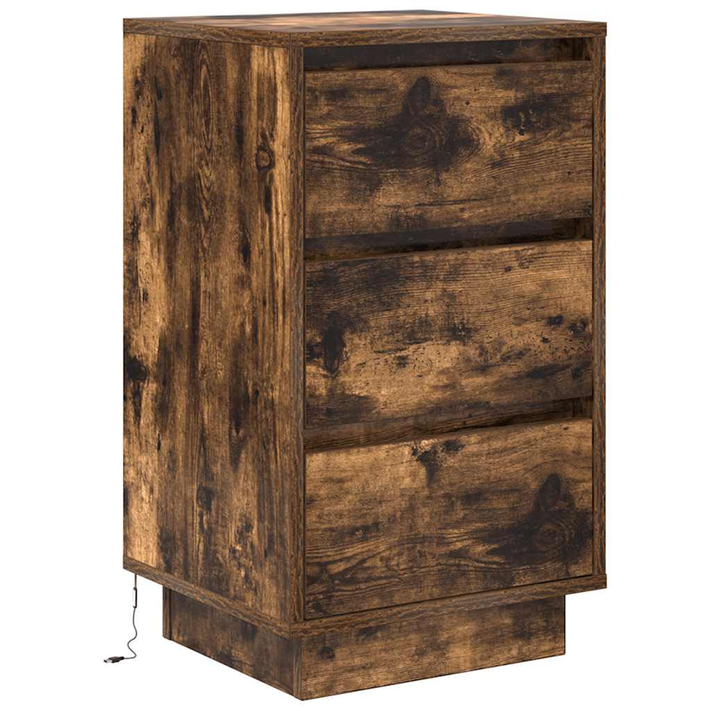 Noćni ormarić s LED svjetlima boja dimljenog hrasta 38x34x65 cm