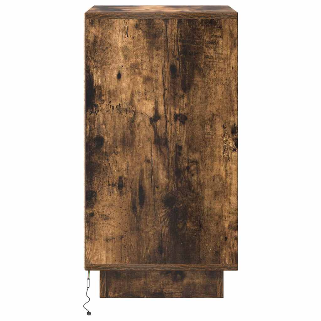 Noćni ormarić s LED svjetlima boja dimljenog hrasta 38x34x65 cm