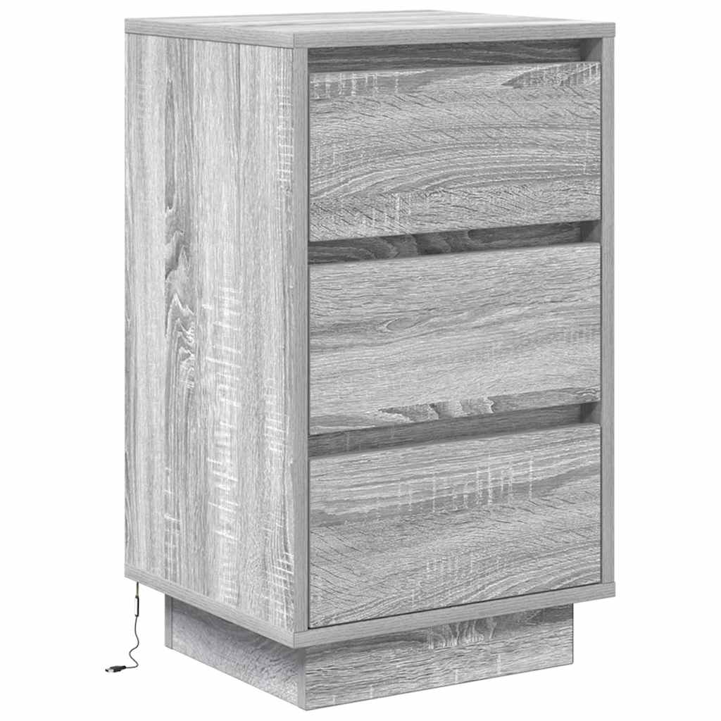 Noćni ormarić s LED svjetlima siva boja hrasta 38x34x65 cm