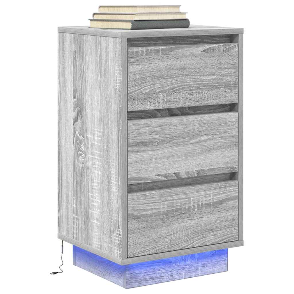 Noćni ormarić s LED svjetlima siva boja hrasta 38x34x65 cm