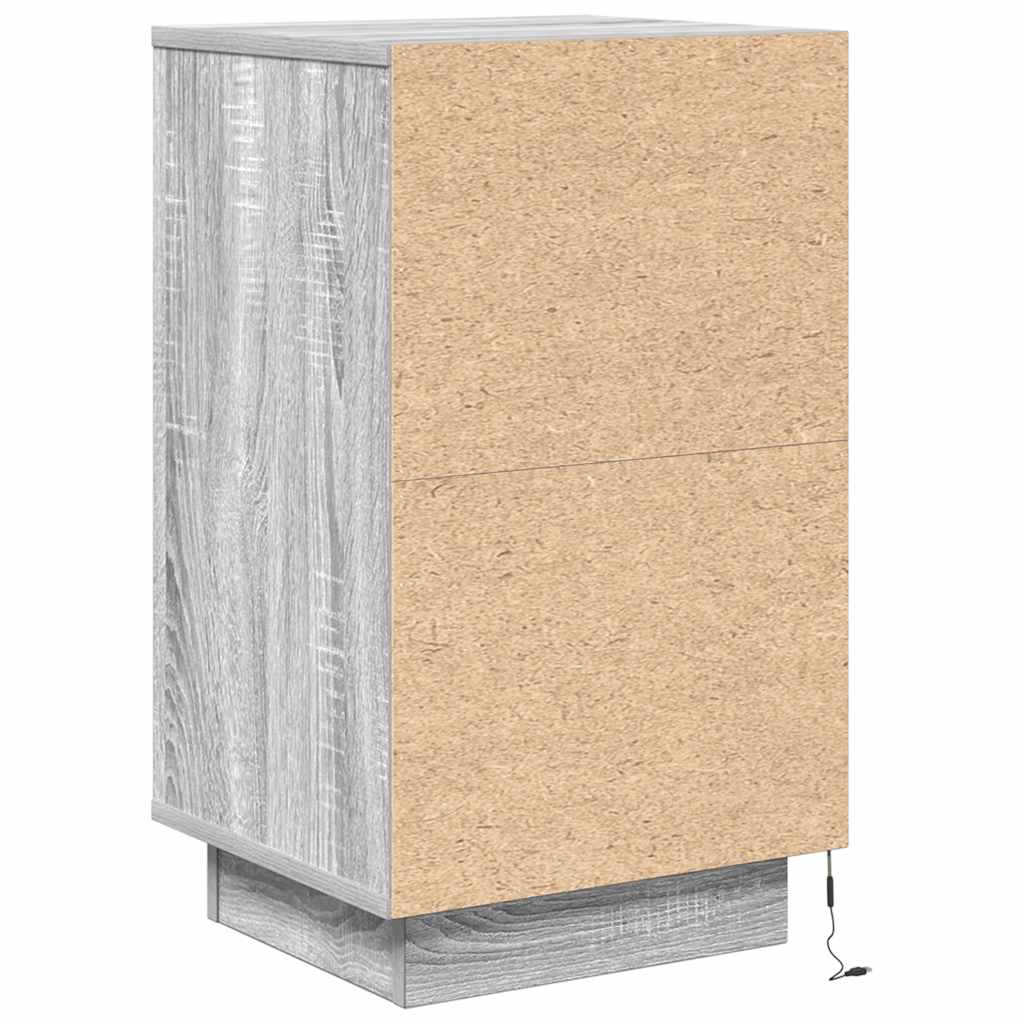 Noćni ormarić s LED svjetlima siva boja hrasta 38x34x65 cm