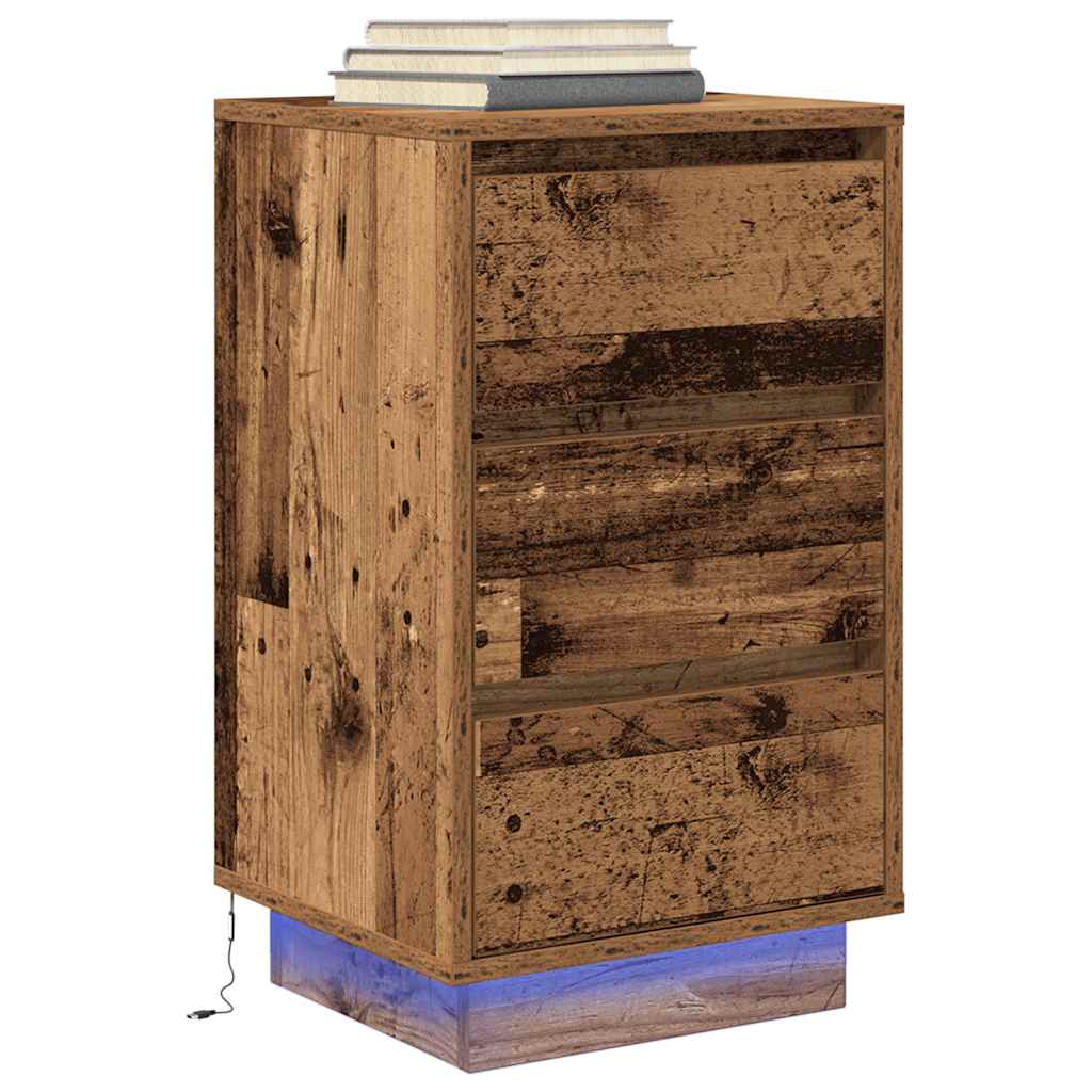 Noćni ormarić s LED svjetlima boja drva 38x34x65 cm