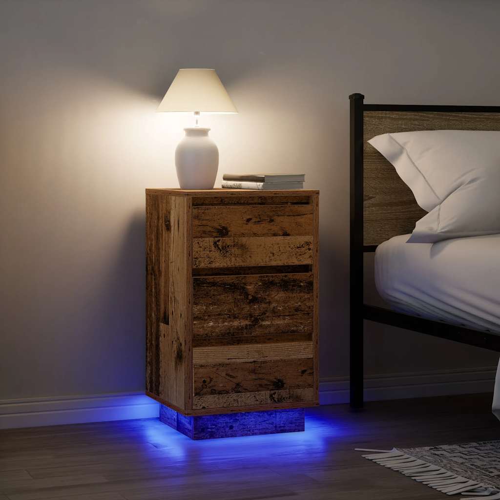Noćni ormarić s LED svjetlima boja drva 38x34x65 cm