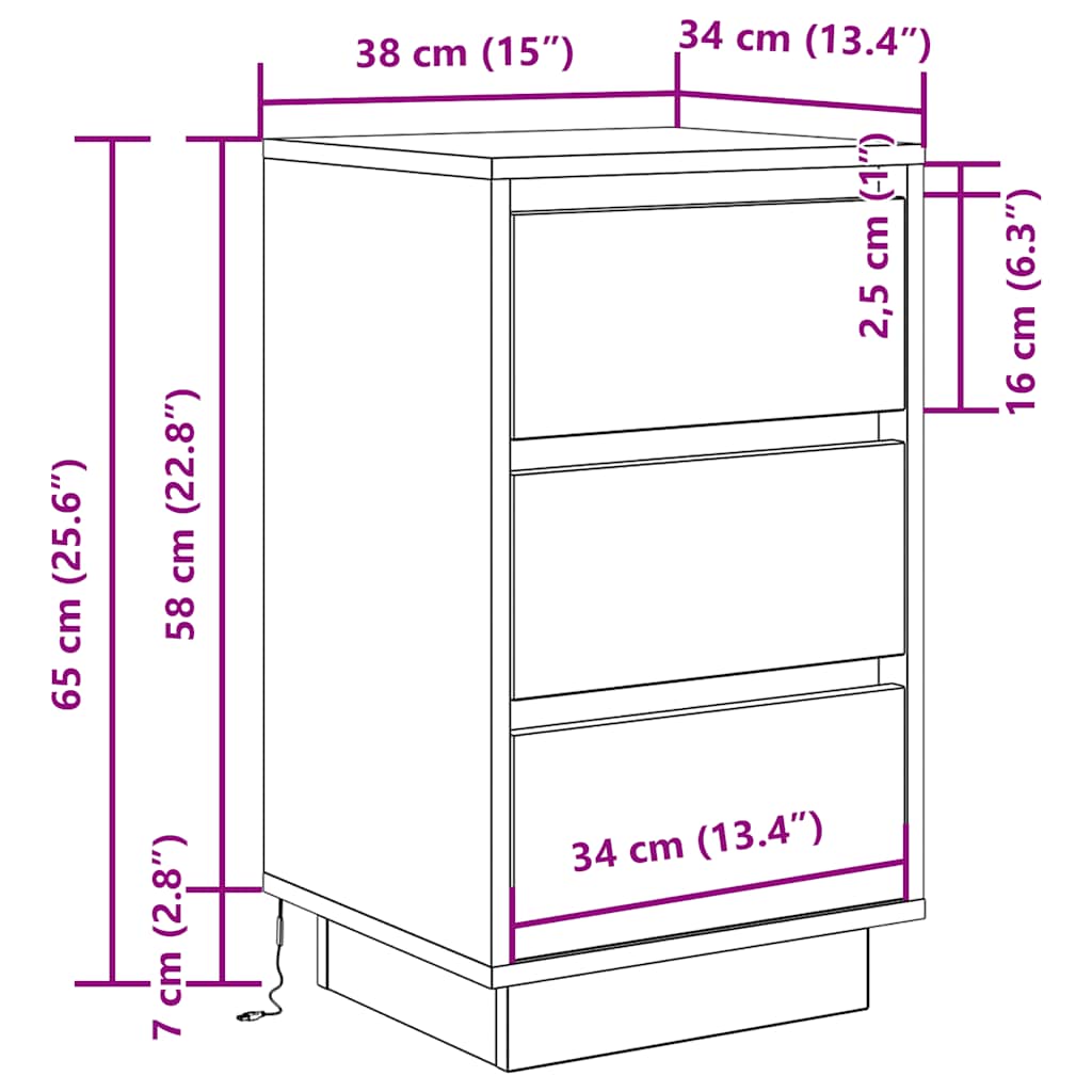TV ormarić s LED svjetlima boja artisan hrasta 38x34x65 cm