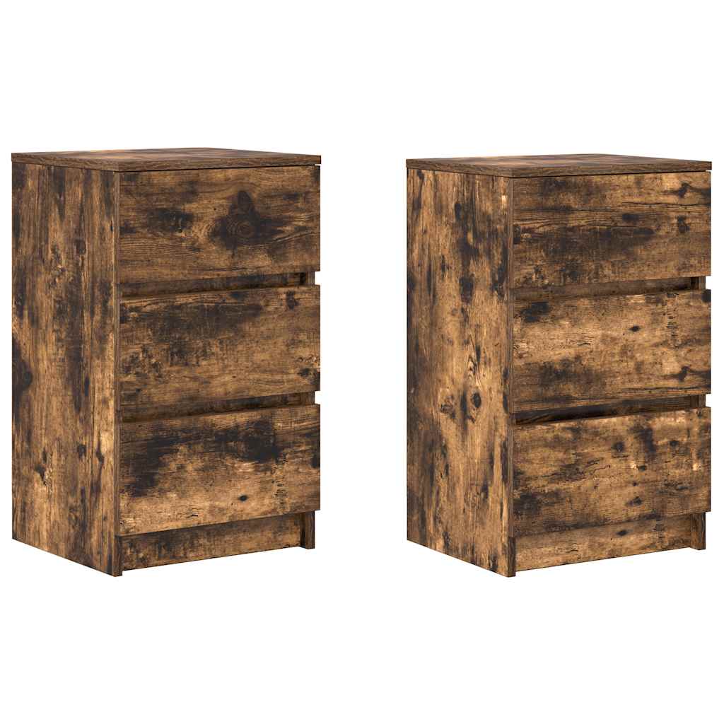Noćni ormarići s 3 ladice 2 kom dimljeni hrast 39x35x65 cm