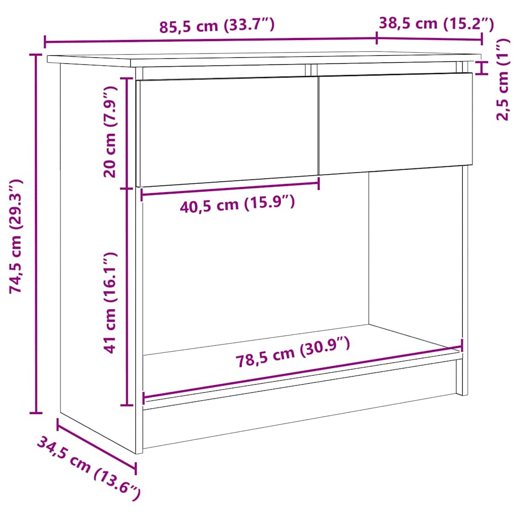 Konzolni stol s ladicama smeđi hrast 85,5x38,5x74,5 cm