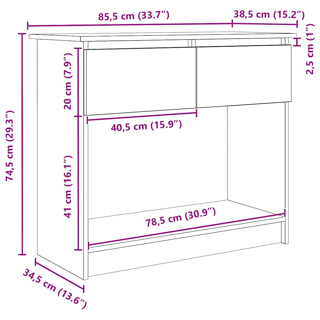 konzolni stol s ladicama staro drvo 85,5x38,5x74,5 cm