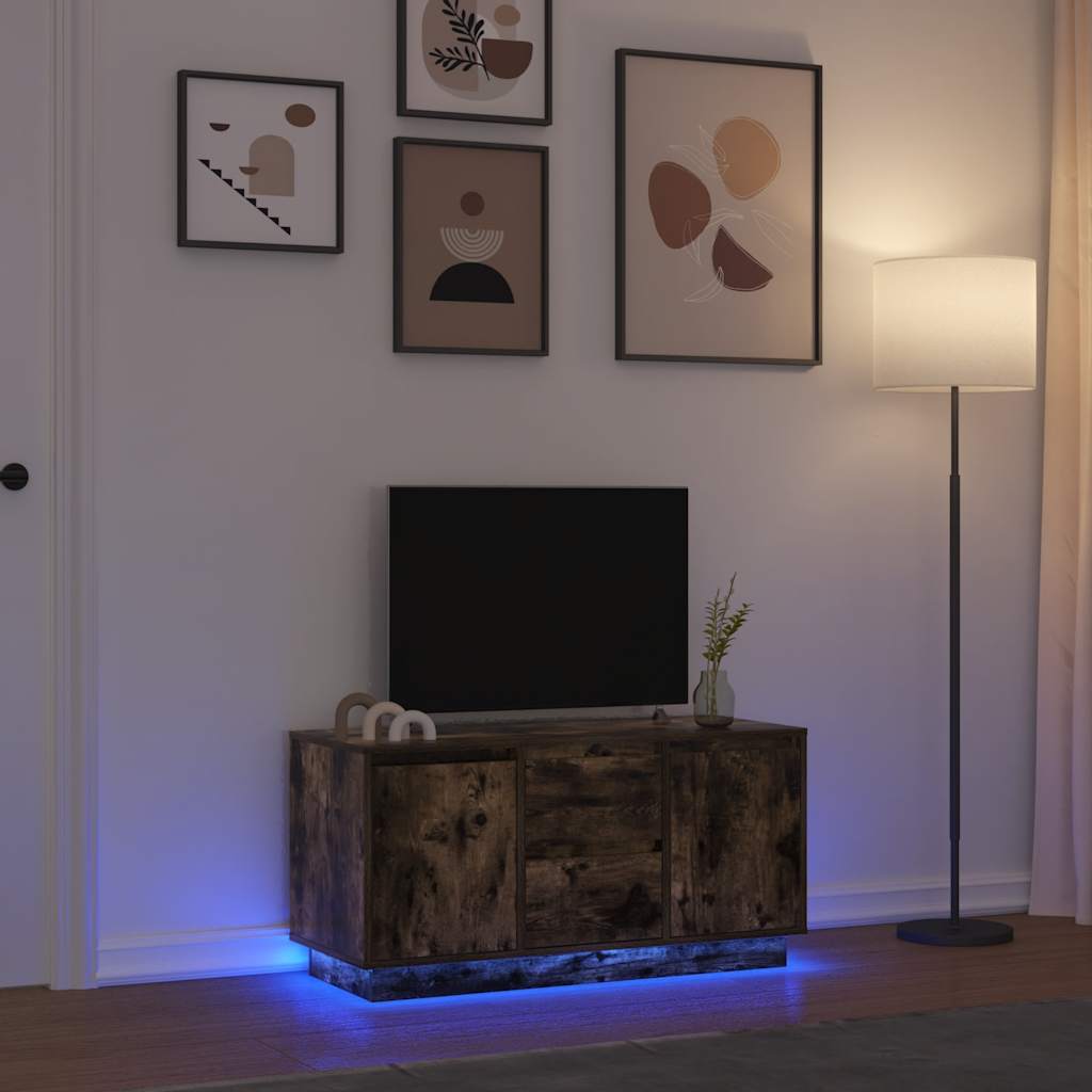 TV ormarić s LED svjetlima boja dimljenog hrasta 100x41x50 cm