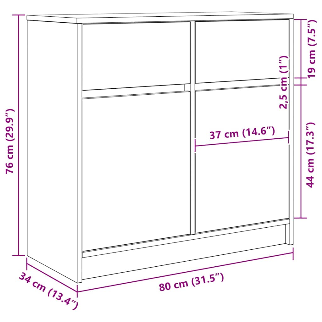 Komoda s ladicama crni hrast 80x34x76 cm konstruirano drvo