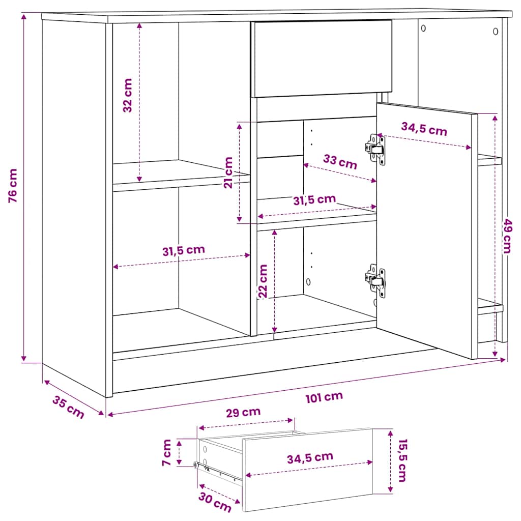 Komoda s ladicama bijela 101x35x76 cm konstruirano drvo