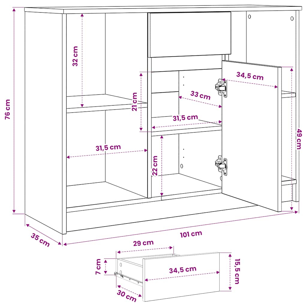 Komoda s ladicom siva sonoma 101x35x76 cm konstruirano drvo