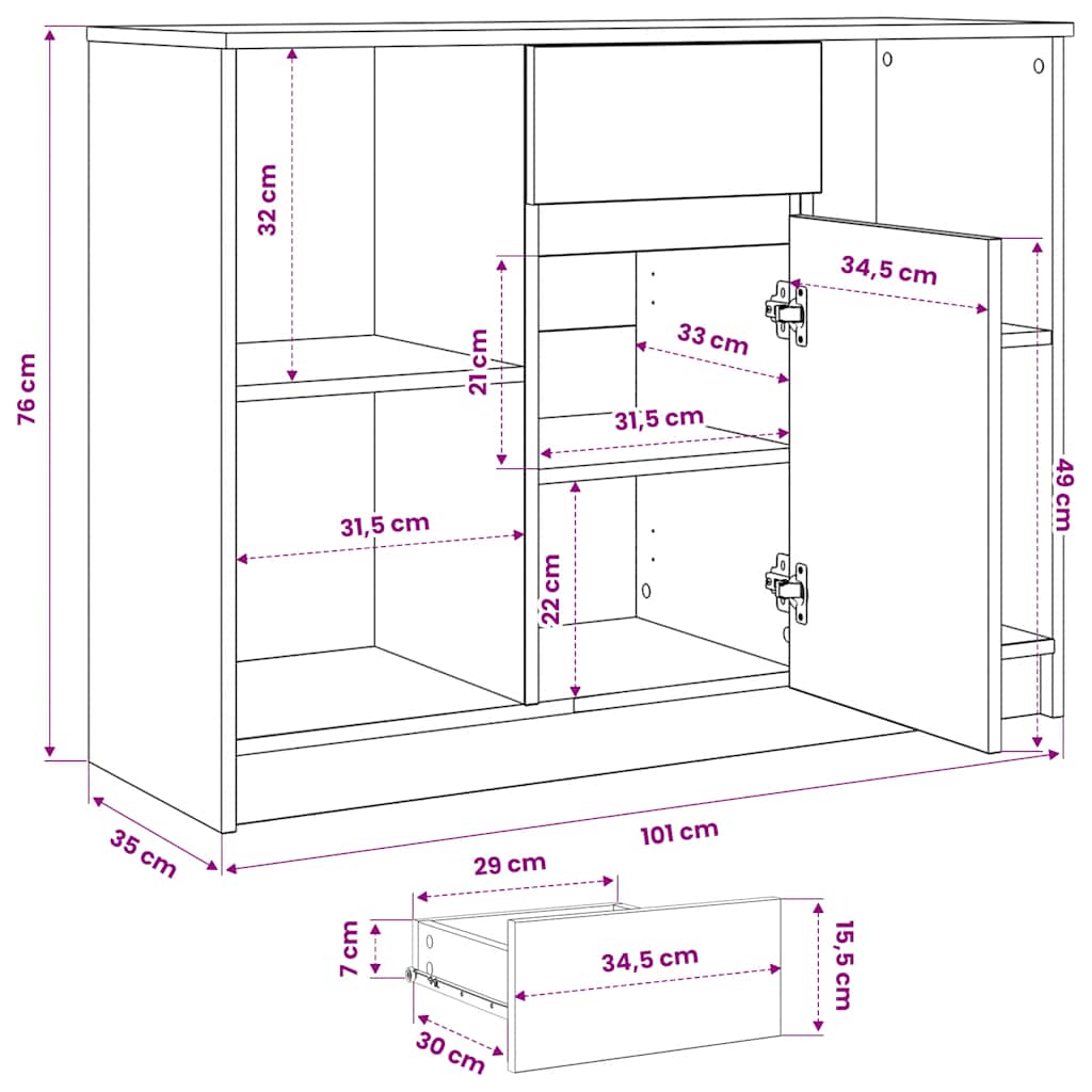 Komoda s ladicama staro drvo 101x35x76 cm konstruirano drvo
