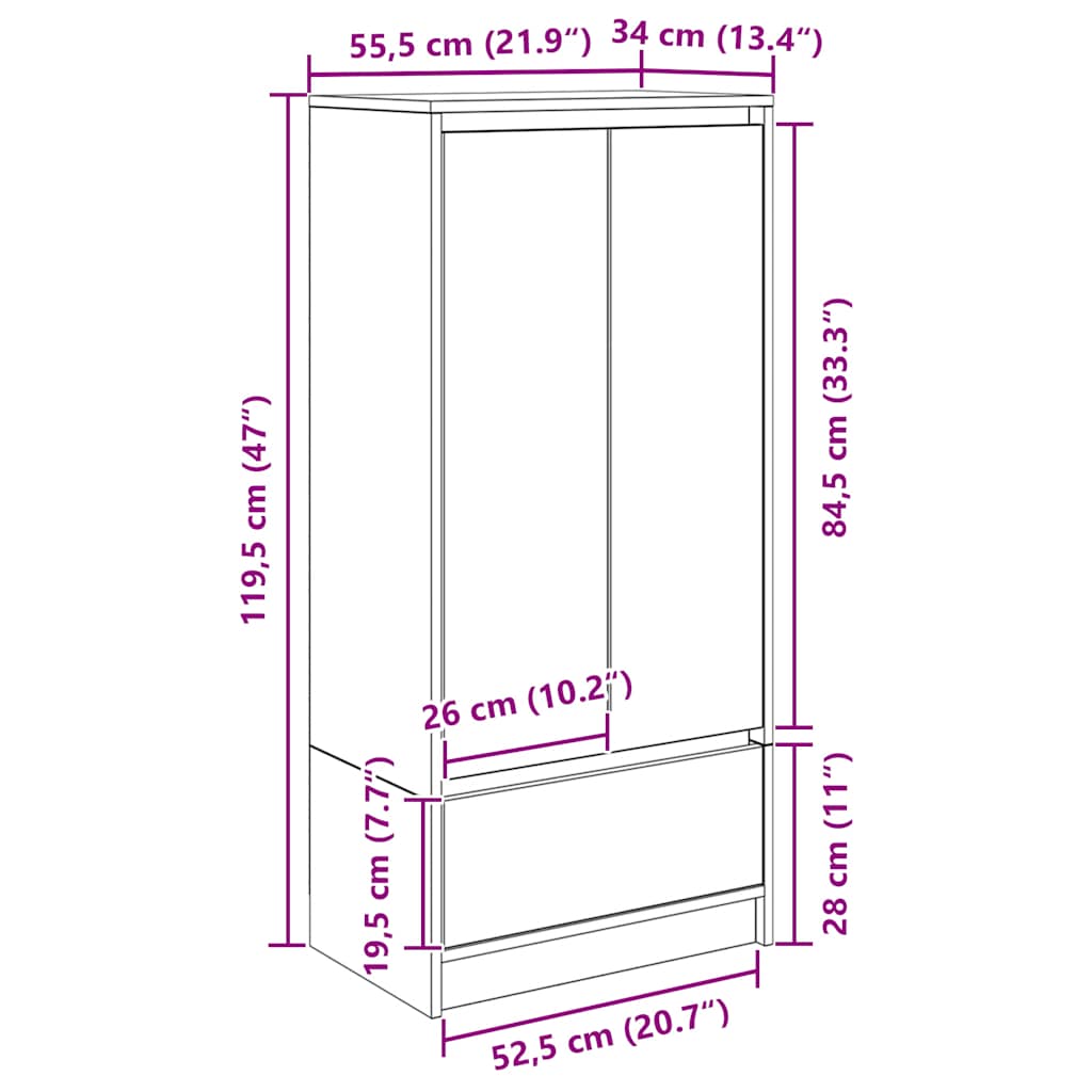 Ormarić s ladicom dimljeni hrast 55,5x34x119,5 cm