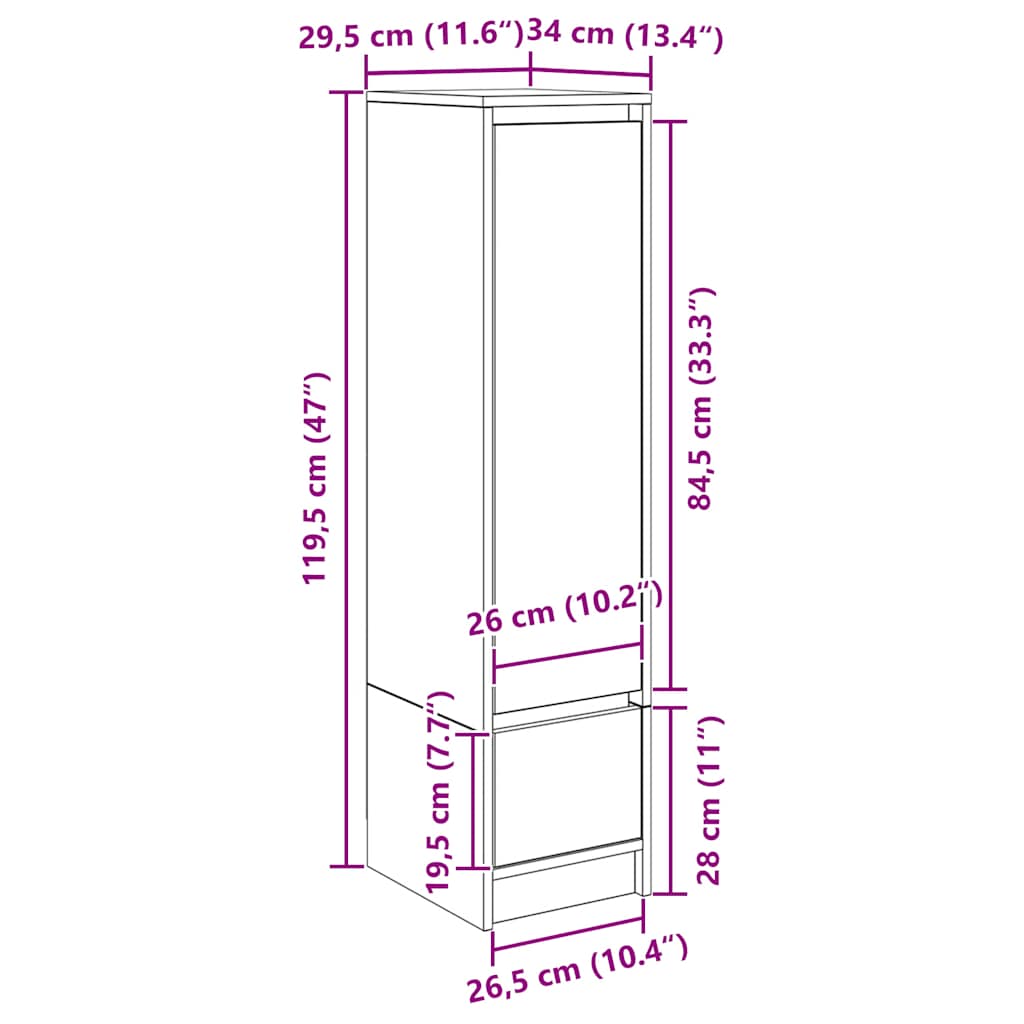 Visoka ploča dimljeni hrast 29,5x34x119,5 cm izrađeno drvo
