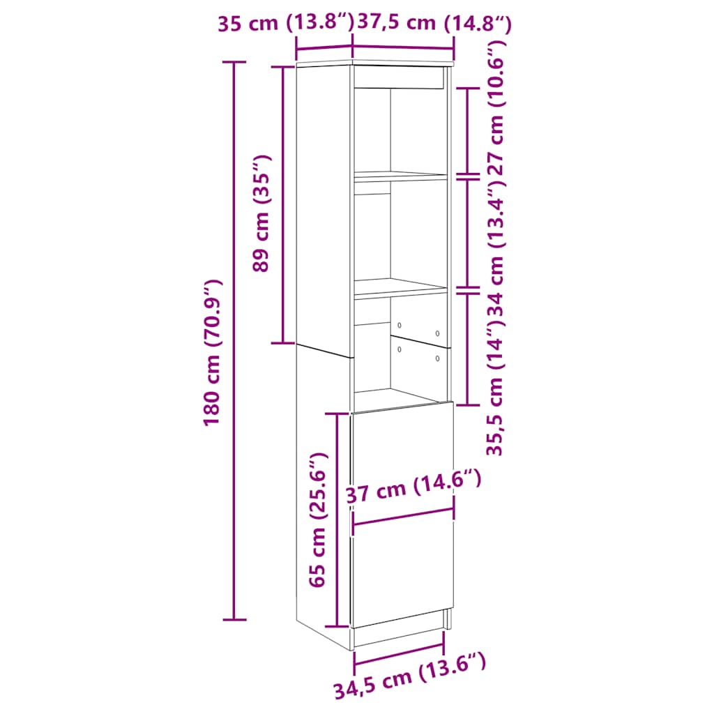 Visoka ploča sonoma hrast 37,5x35x180 cm izrađeno drvo