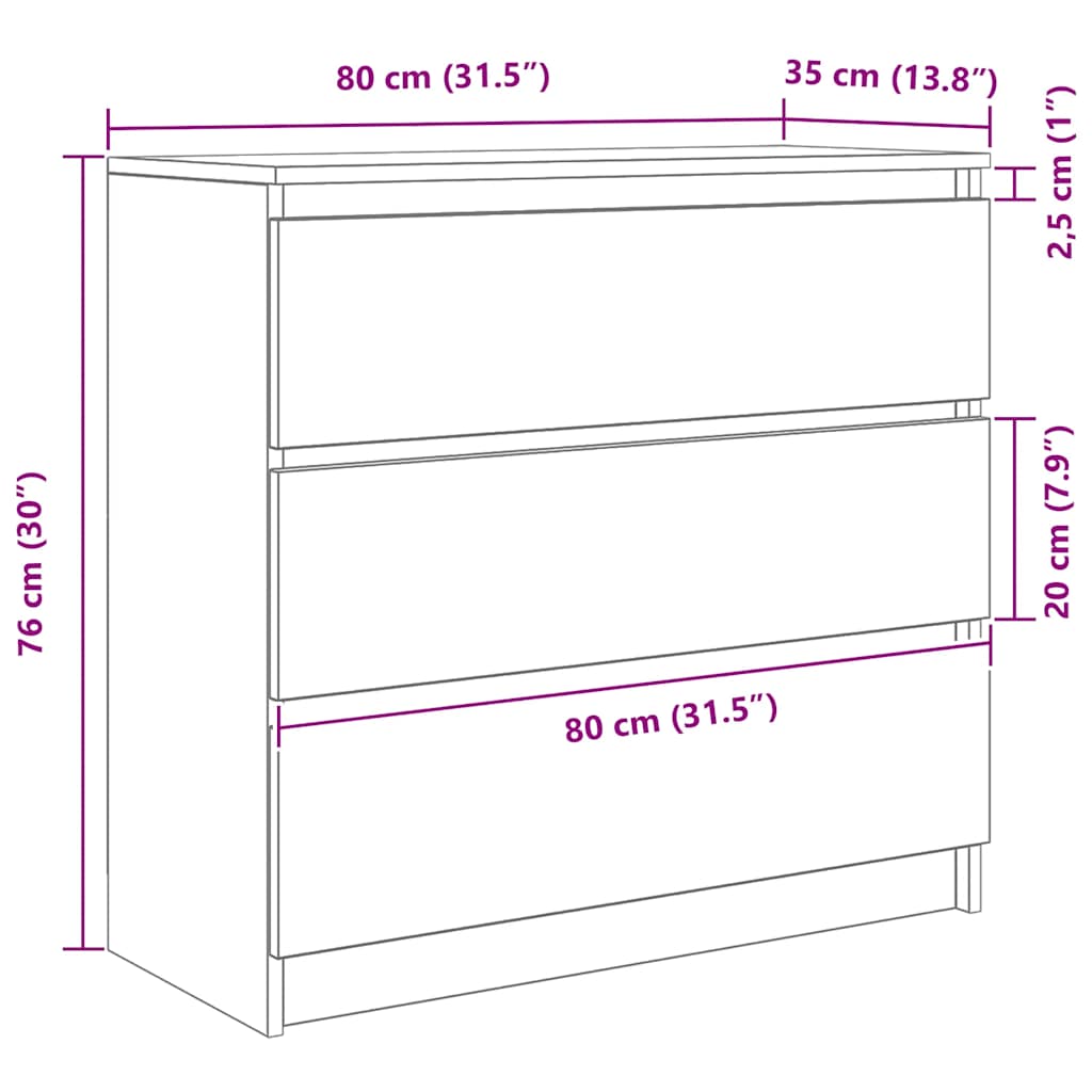 Komoda boja hrasta artisan 80x35x76 cm konstruirano drvo