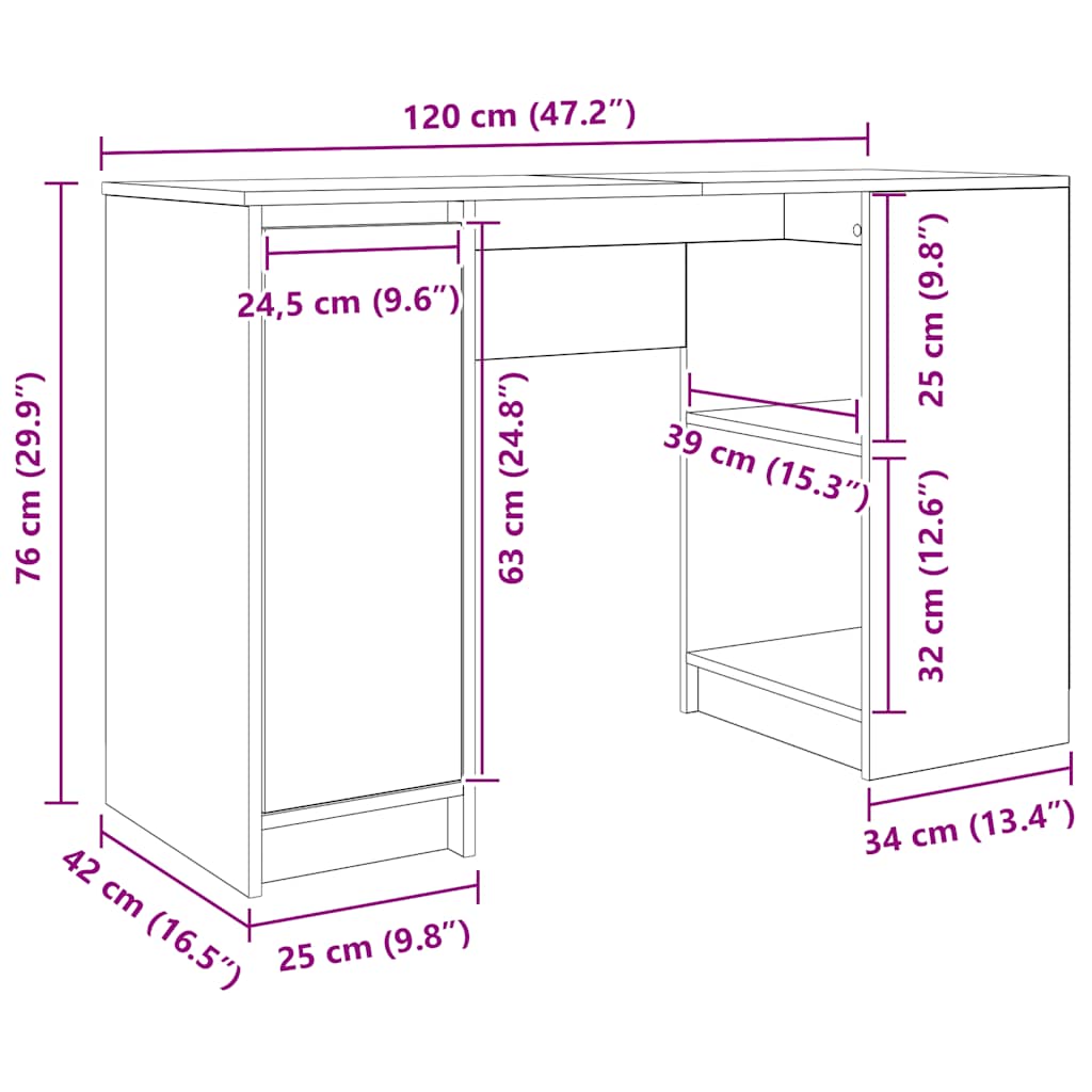 Stol beton sivi 120x42x76 cm konstruirano drvo