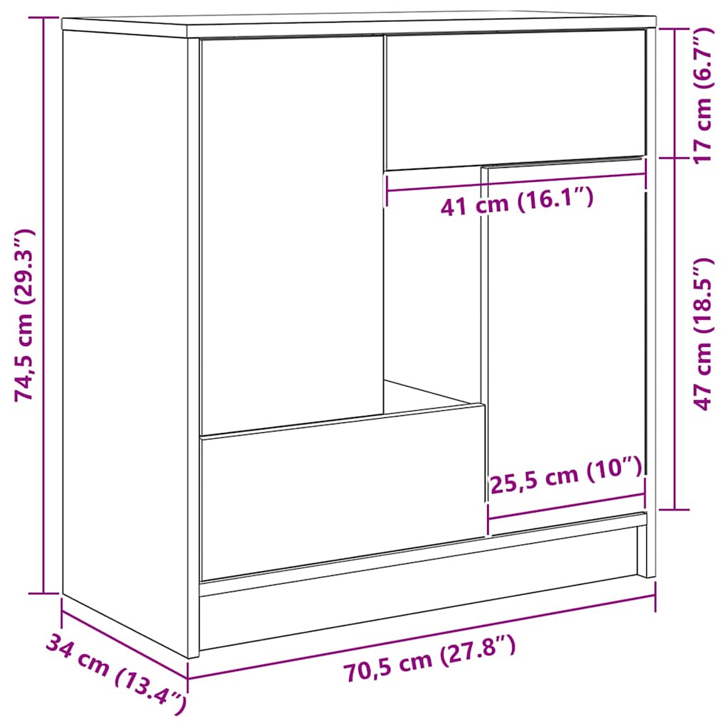 Komoda s ladicama i vratima sonoma hrast 70,5x34x74,5 cm