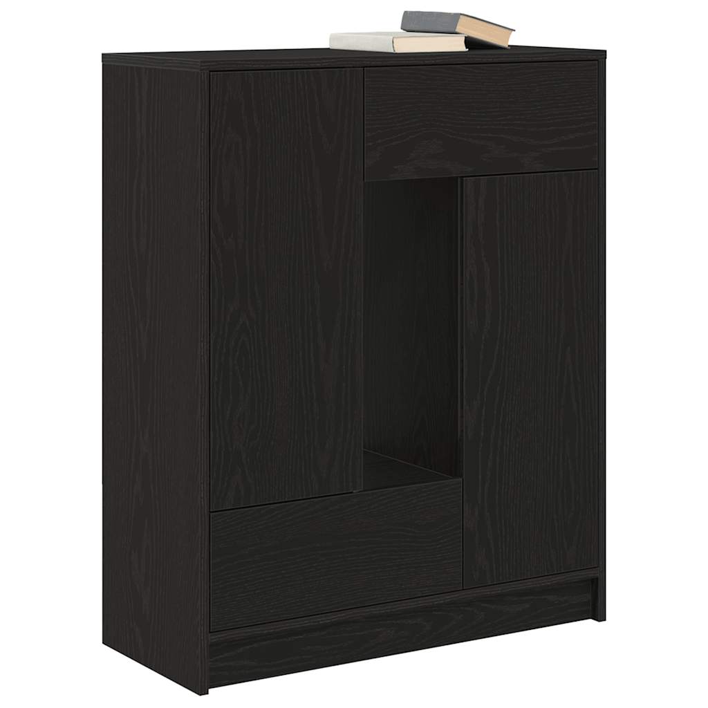 Komoda s ladicama i vratima crni hrast 73x31x90 cm