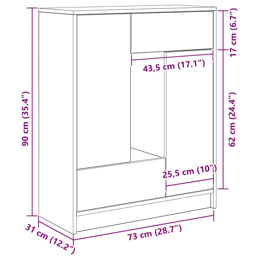 Komoda s ladicama i vratima staro drvo 73x31x90 cm