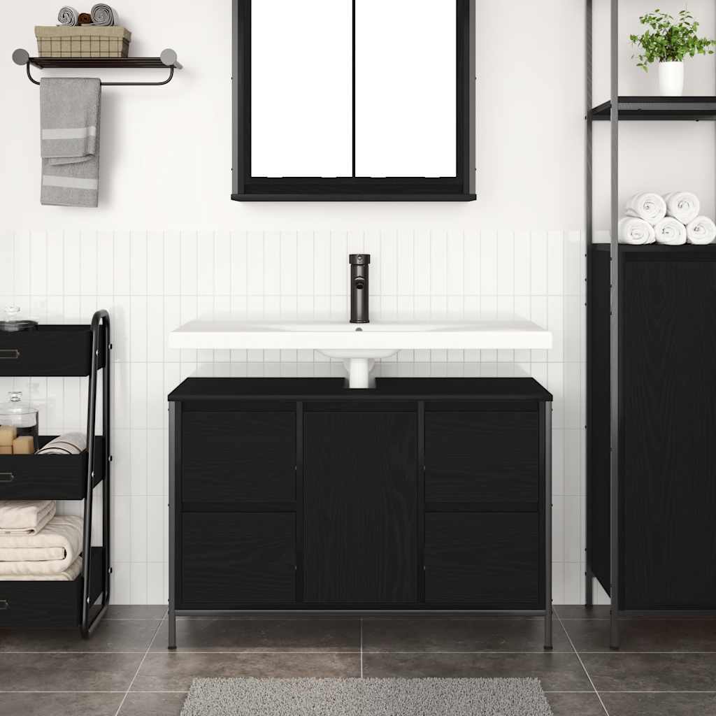 Ormarić za umivaonik s ladicama crni hrast 90x34,5x60 cm