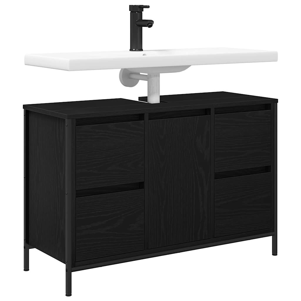 Ormarić za umivaonik s ladicama crni hrast 90x34,5x60 cm