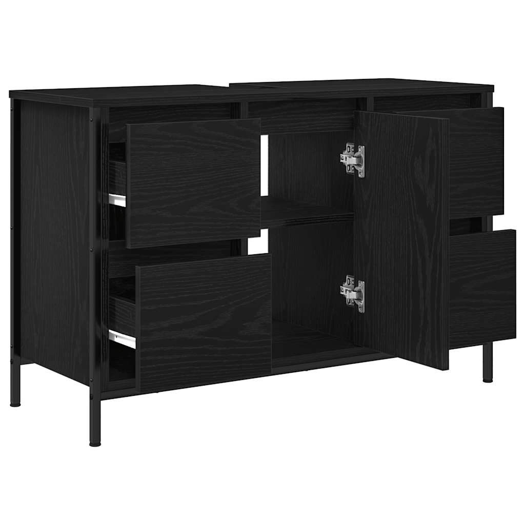 Ormarić za umivaonik s ladicama crni hrast 90x34,5x60 cm