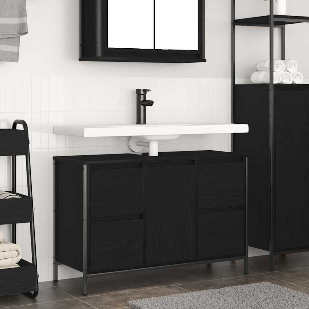 Ormarić za umivaonik s ladicama crni hrast 90x34,5x60 cm
