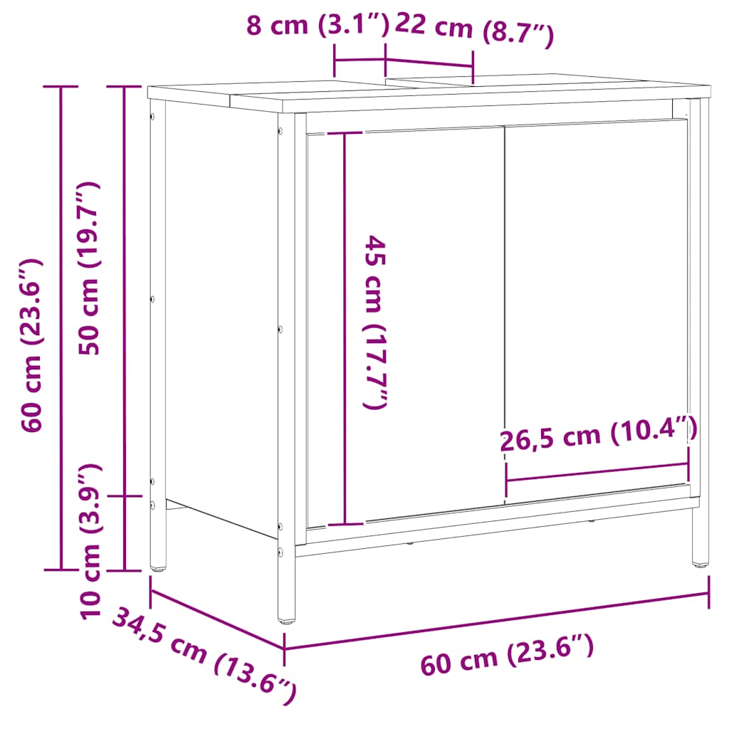 Kupaonski ormarić za umivaonik crni 60x34,5x60 cm