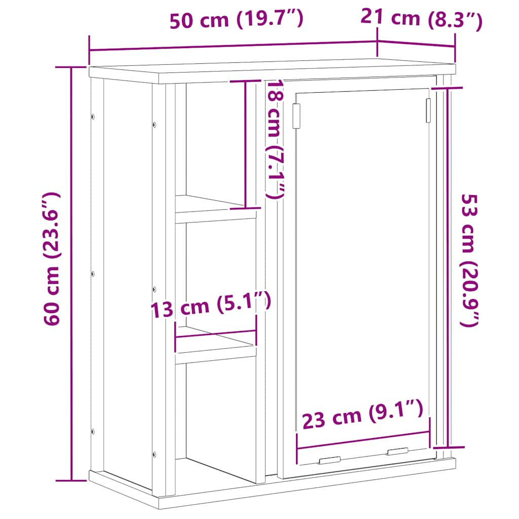 Kupaonski zidni ormarić s ogledalom crni hrast 50x21x60 cm