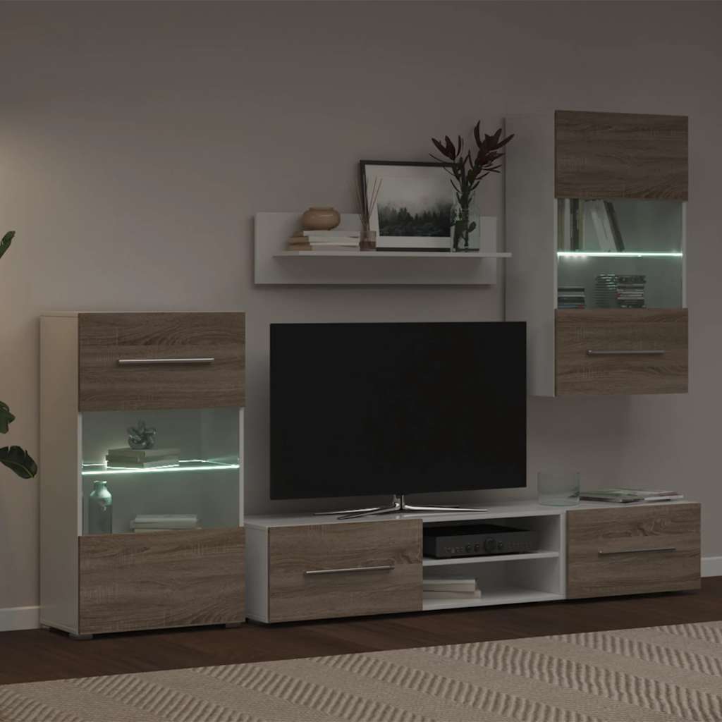TV jedinice od 5 dijelova s LED rasvjetom od drva sonoma hrast
