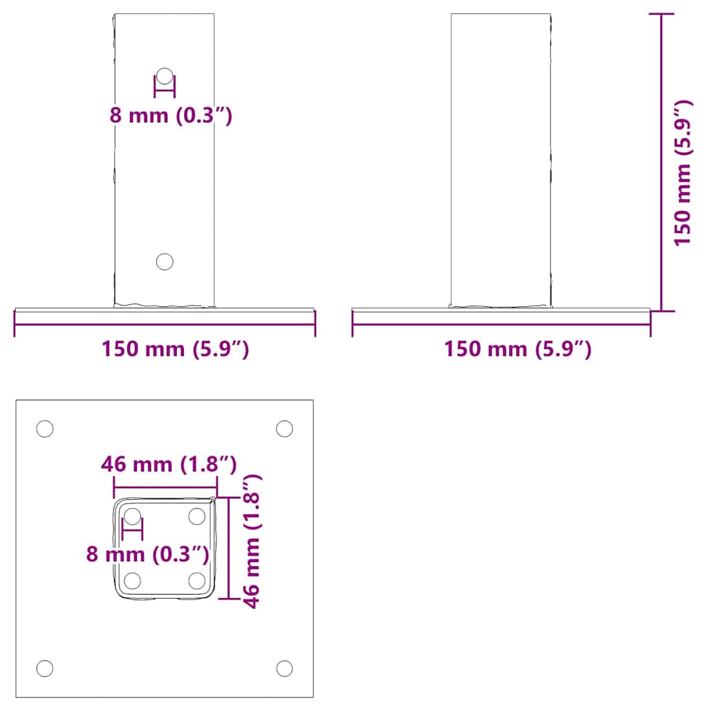 Postolja za stupove kvadratna 4 kom 46x46 mm pocinčani čelik