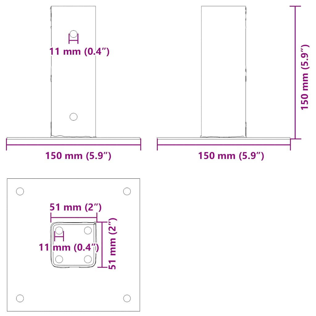 Postolja za stupove kvadratna 12 kom 51x51 mm pocinčani čelik