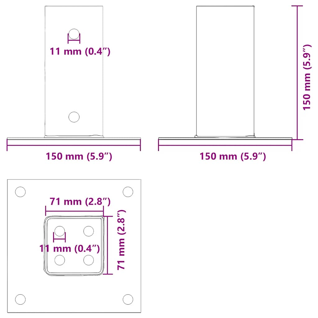 Postolja za stupove kvadratna 12 kom 71x71 mm pocinčani čelik