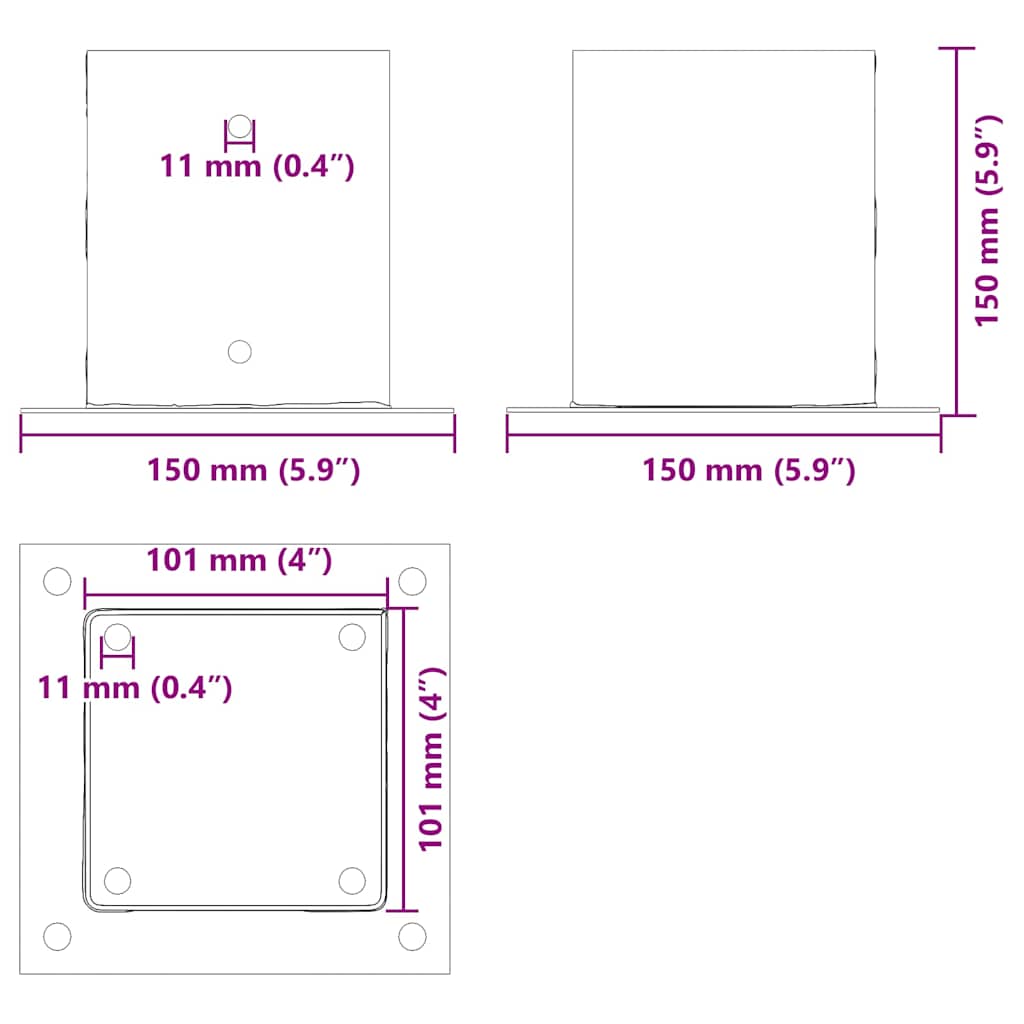 Postolja za stupove kvadratna 4 kom čelik presvučen prahom