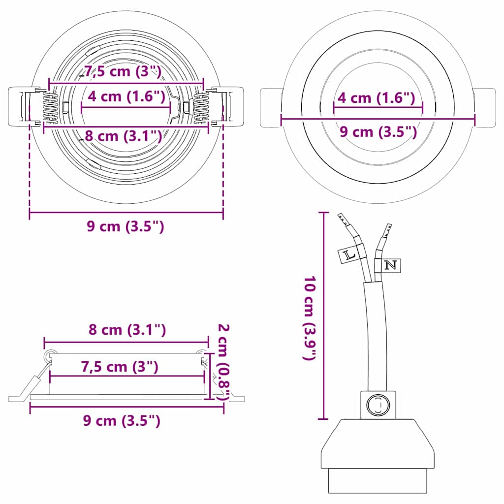Reflektor 24 pcs Crna 9 x 9 x 2 cm Aluminij