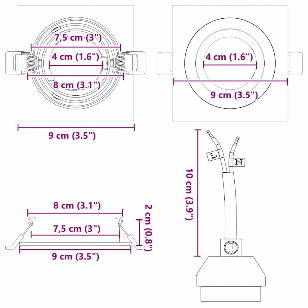 Reflektor 6 pcs Bijelo 9 x 9 x 2 cm Aluminij