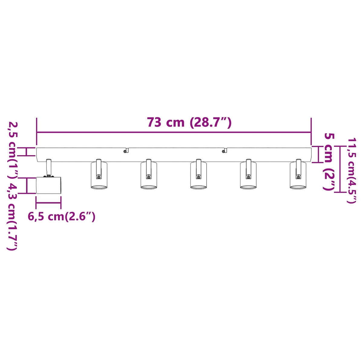 Stropni reflektor s reflektorima Crna 73 x 6,5 x 11,5 cm Metal