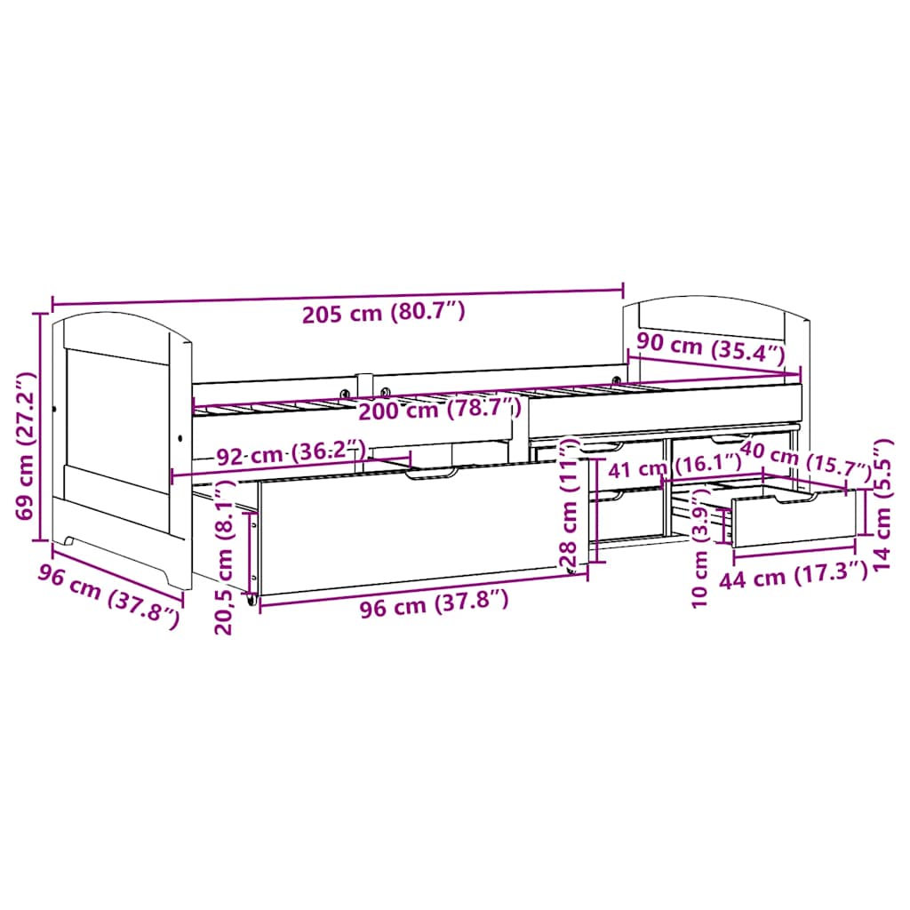 Dnevni krevet s 5 ladica bez madraca IRUN bijelo&roza 90x200 cm