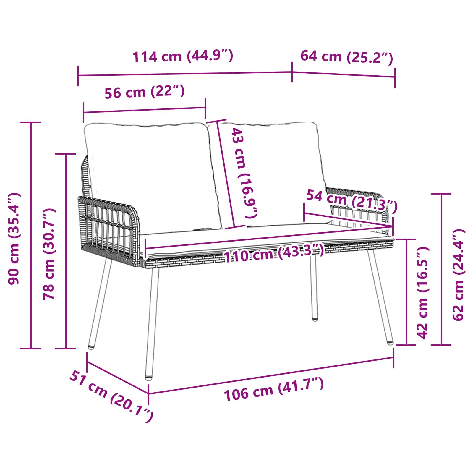 Vrtna klupa s jastukom Antracit 114 x 64 x 90cm Čelik