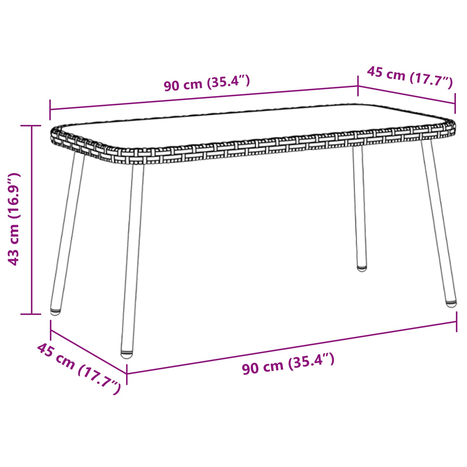 Kava Stol Crna 90 x 45 x 43 cm poliratan