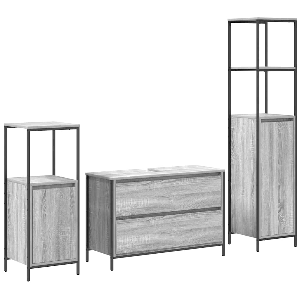 Set namještaja za kupaonicu 3 pcs Siva Sonoma Konstruirano drvo