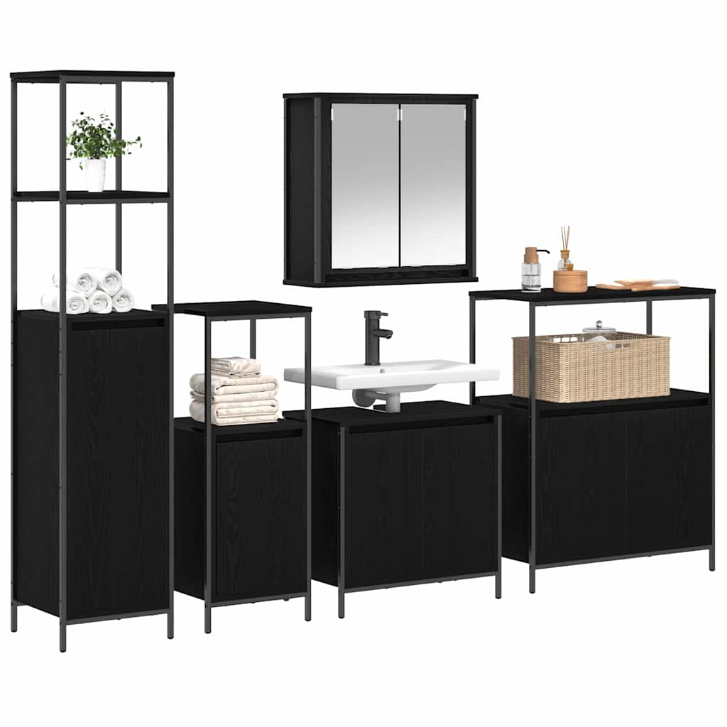 Set namještaja za kupaonicu 5 pcs Crni hrast Konstruirano drvo