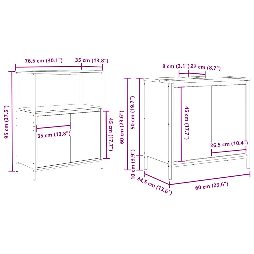 Set namještaja za kupaonicu 5 pcs Crni hrast Konstruirano drvo