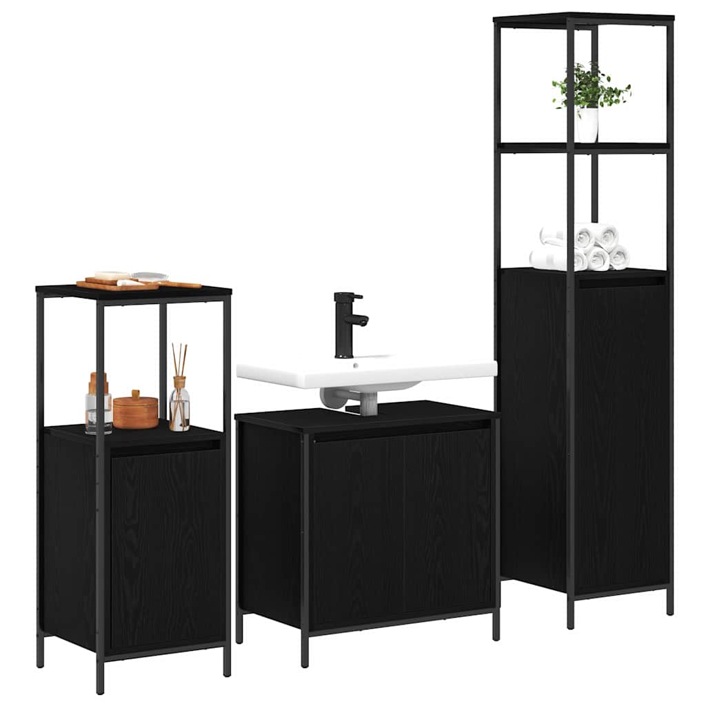 Set namještaja za kupaonicu 3 pcs Crni hrast Konstruirano drvo
