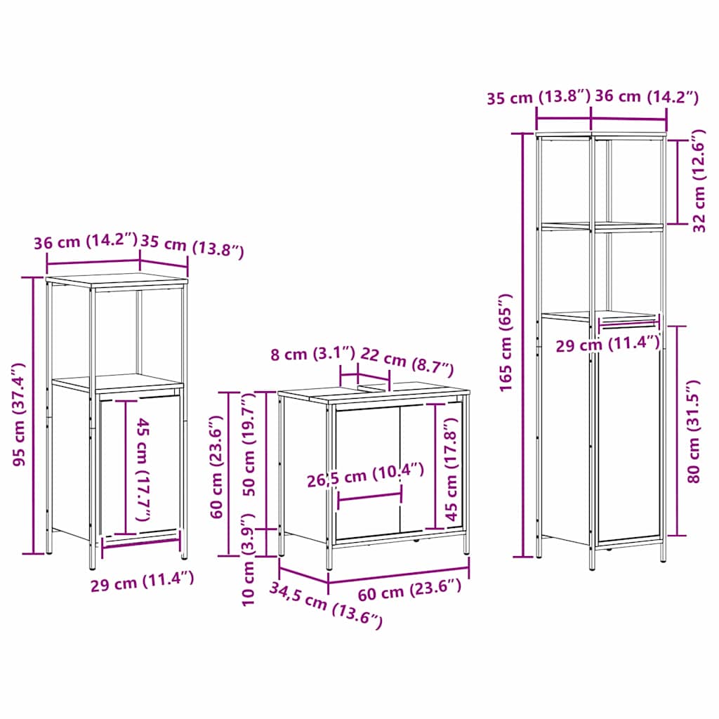 Set namještaja za kupaonicu 3 pcs Crni hrast Konstruirano drvo